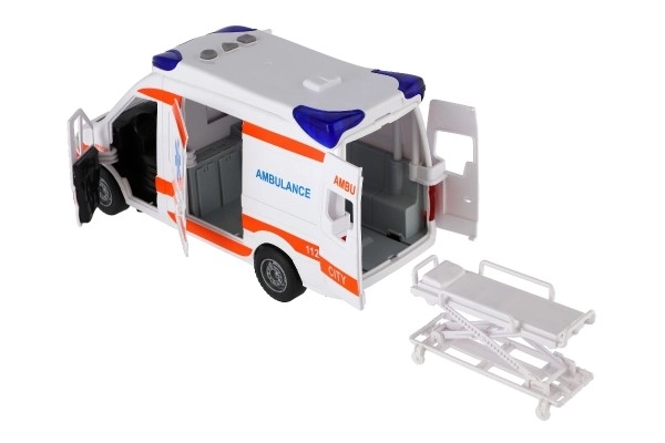 Ambulance pour enfants avec brancard et signaux lumineux