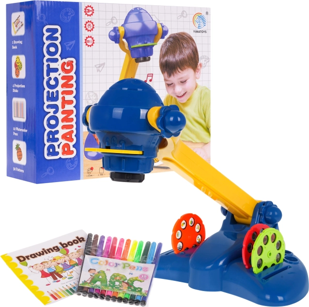 Projecteur de dessin pour enfants 3+ avec sons et lumières, 4 disques, 12 feutres et bloc