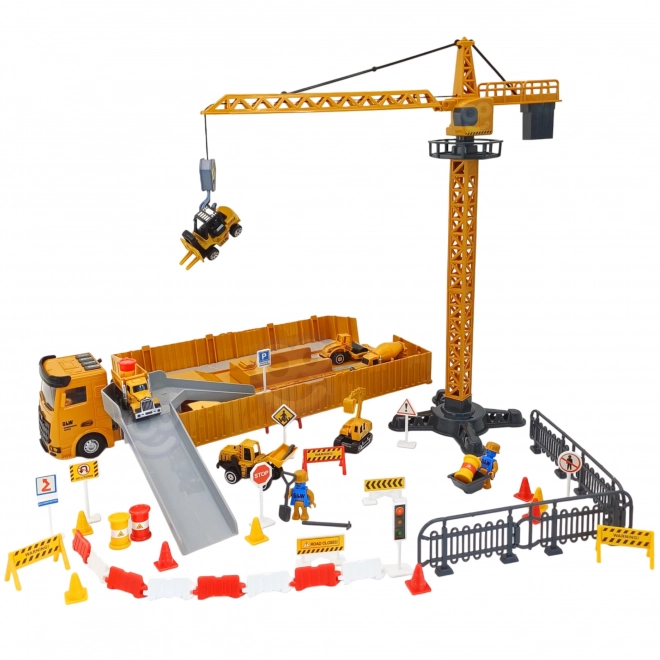 Woopie ensemble de construction avec camion 6en1 avec grue et accessoires