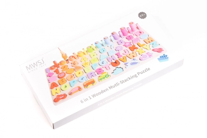 Puzzle en bois 6 en 1 Nombres Lettres Poissons