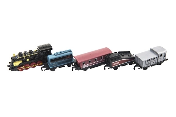 Petit train avec 4 wagons (5 pièces), métal/plastique, 8 cm, à rétrofriction