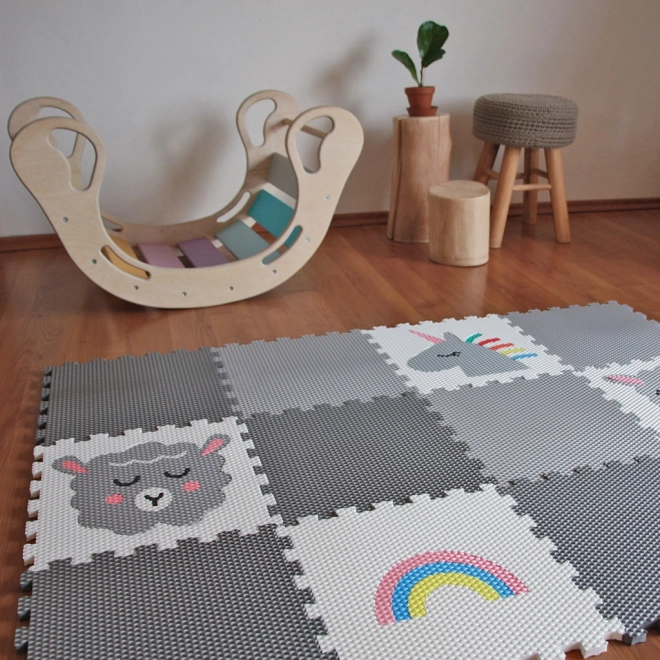 Minideckfloor sol 12 pièces - mouton, lama, licorne, arc-en-ciel