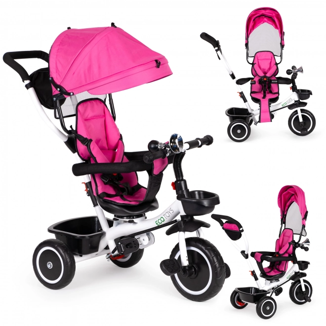 Tricycle ECOTOYS avec toit ouvrant et barre de poussée - rose