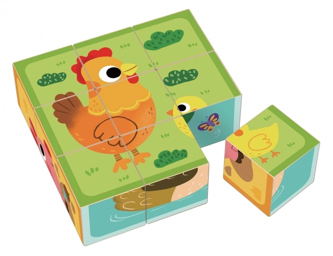 Neuf cubes en bois ferme