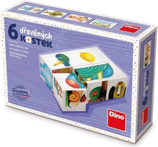 Cubes d’images en bois pour enfants – canard, chien, arbre (6 cubes)