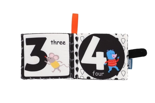 Petit livre doux en tissu 12x11cm 3 types sur carte dans un sac 3m+
