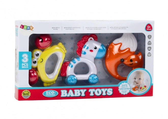 Set de jouets pour enfants Hochets Zèbre Crabe Renard 3 pièces