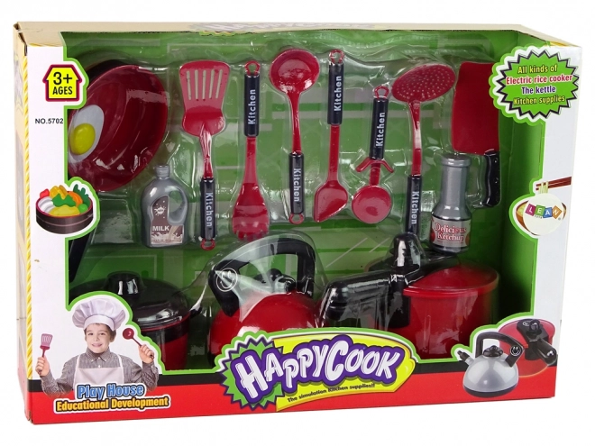 Ensemble de cuisine pour enfants avec vaisselle rouge