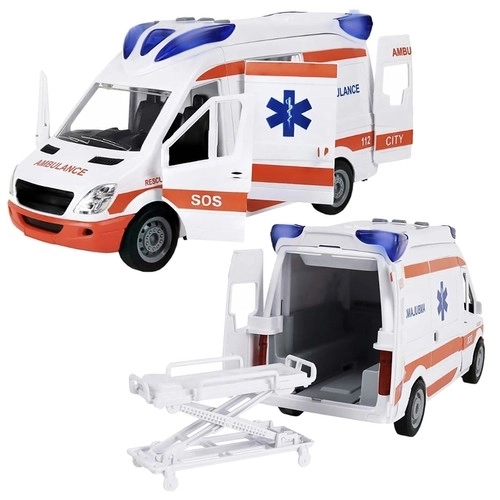 Ambulance pour enfants avec brancard et signaux lumineux