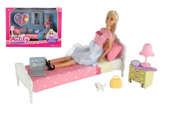 Poupée Anlily articulée avec chambre en plastique 26cm avec accessoires dans boîte 37x27x17cm