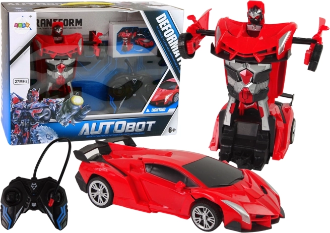 Voiture-robot télécommandée transformable, rouge