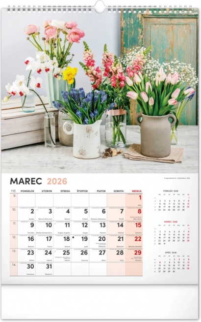 Calendrier mural Fleurs 2026