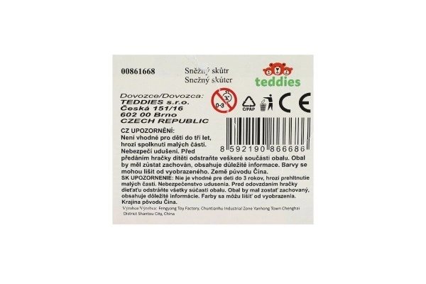 Jouet motoneige métal/plastique 13 cm, à remonter, 6 couleurs