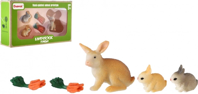 Lapins en plastique avec set d’accessoires, 3 pcs