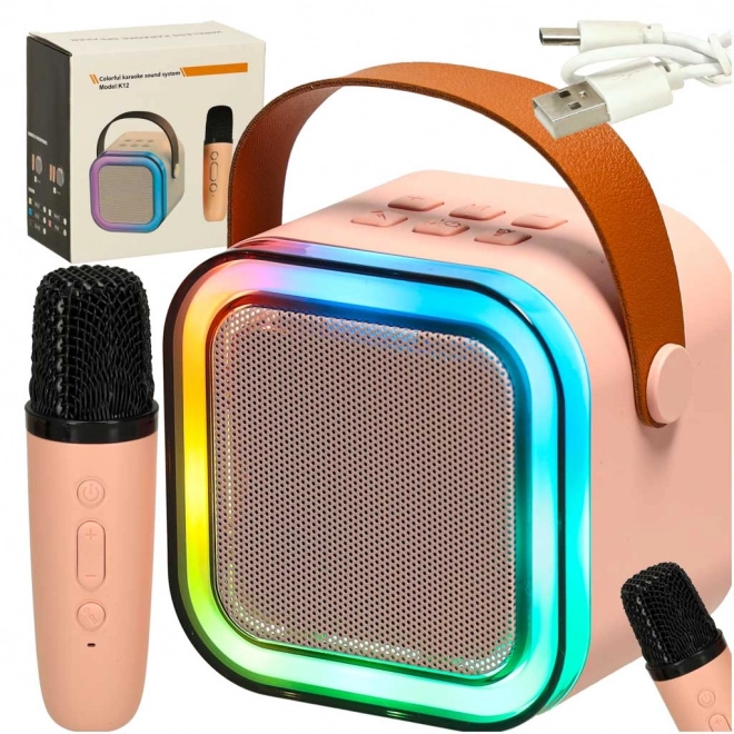 Set de karaoké microphone + haut-parleur portable BLUETOOTH USB LED rose