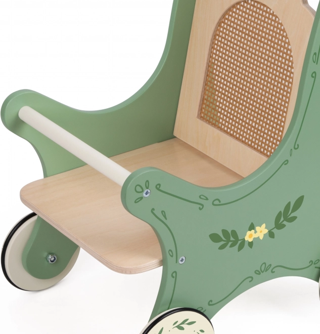 Poussette vintage en bois pour poupées