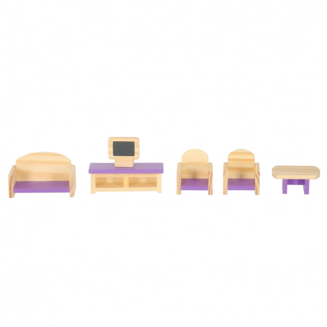 Meubles en bois pour maison de poupée violet