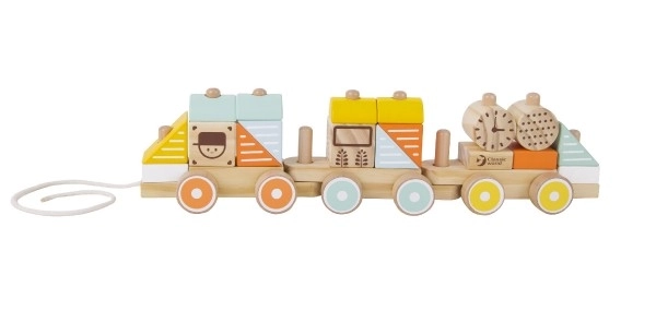 Train en bois à tirer avec 21 pièces