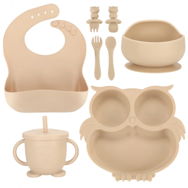 Ensemble de biberons en silicone hibou, 8 pièces, beige