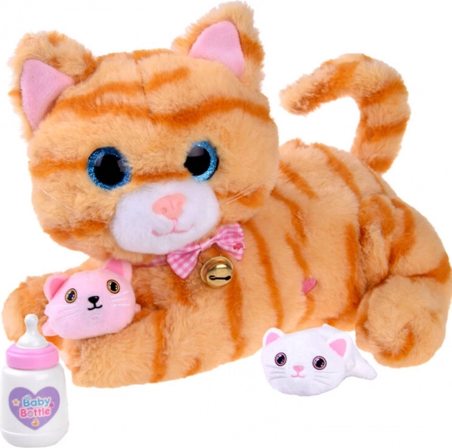 Chat en peluche interactif avec chatons et biberon – Orange