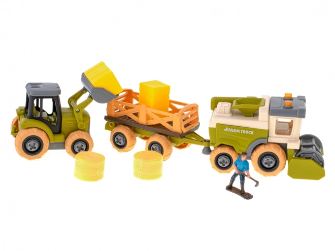 Ensemble fermier avec tracteurs et animaux domestiques