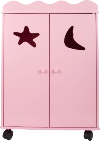 armoire pour poupées en bois rose sur roulettes small foot