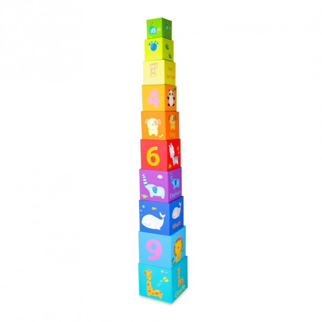 Pyramide en blocs carrés avec animaux et chiffres - 10 cubes