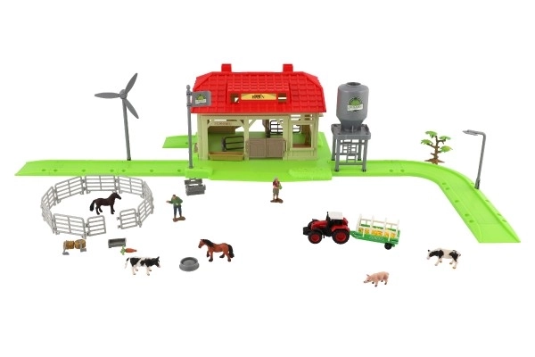 Ensemble de ferme à la maison avec des animaux et un tracteur