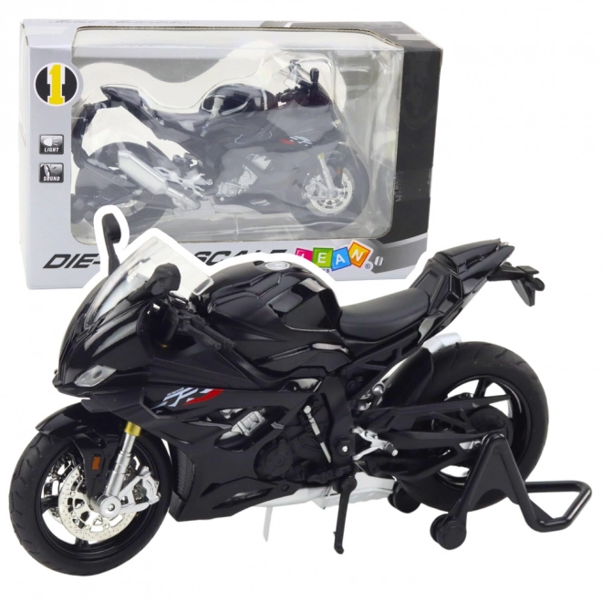 Modèle de moto sportive en métal avec éclairage et son noir 1:12