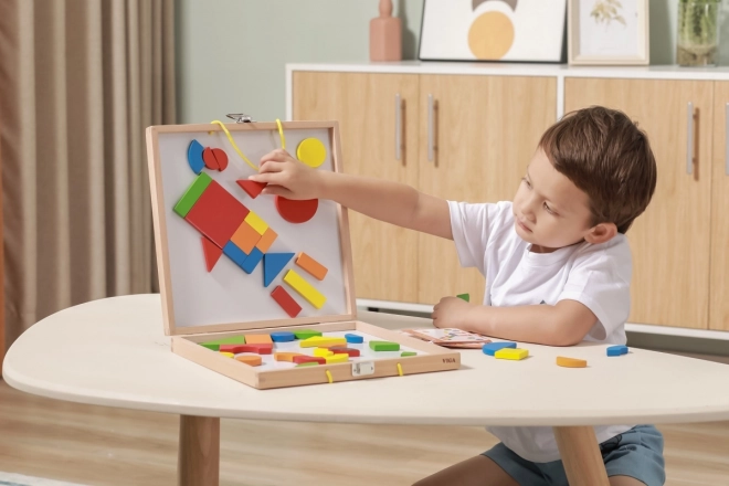 Jeu de construction magnétique en bois dans une mallette