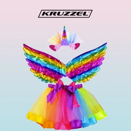 Costume de Licorne avec jupe arc-en-ciel et ailes