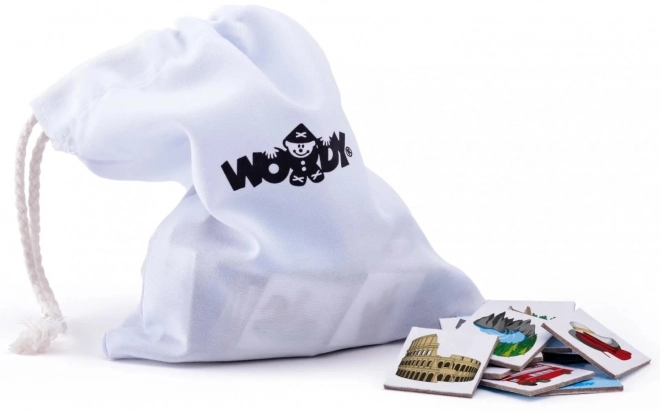 WOODY Carte magnétique de l'Europe avec des images et jeu de société, 3 en 1 en tchèque