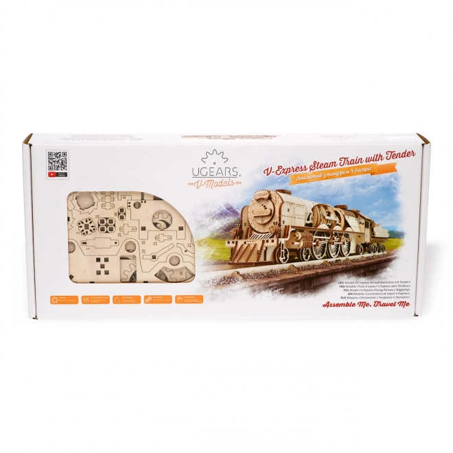 Puzzle 3D Ugears - Locomotive V-express avec wagon 538 pièces
