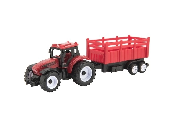 Tracteur avec remorque en plastique 21cm à roue libre 2 couleurs dans une boîte 23x9x6cm