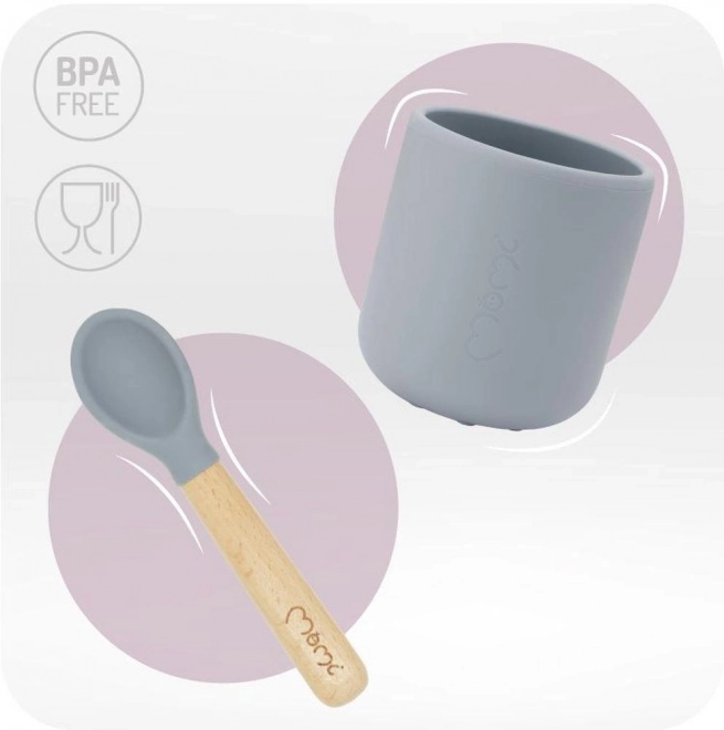 Set de vaisselle en silicone pour enfants MoMi AMI gris