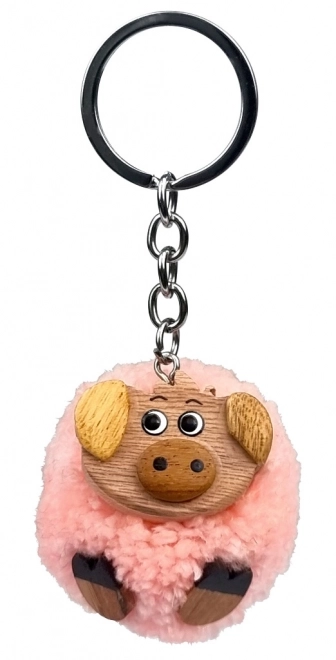 Porte-clés en bois Pompom Cochon