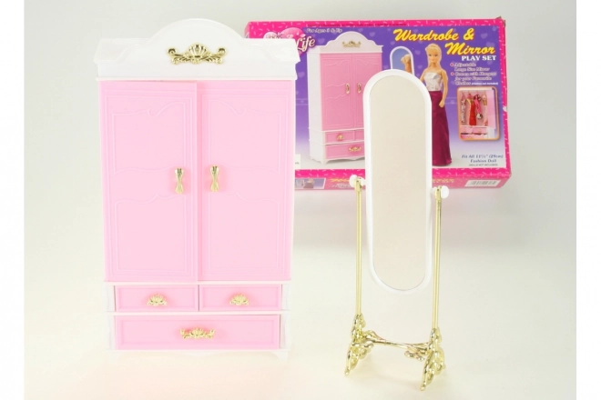 Armoire vestiaire et miroir pour poupées Glorie