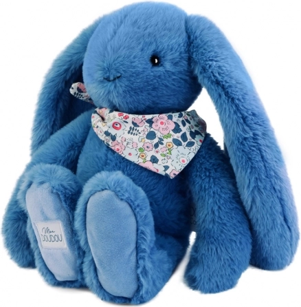 Lapin en peluche avec foulard bleu 35 cm