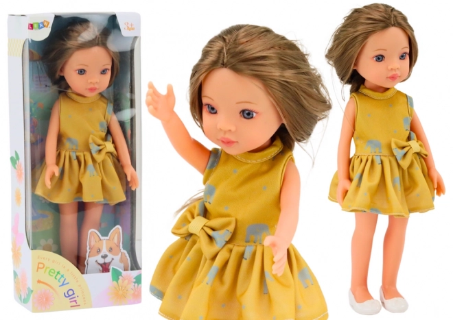 Poupée Robe Jaune Cheveux Bruns Grande Poupée 33cm