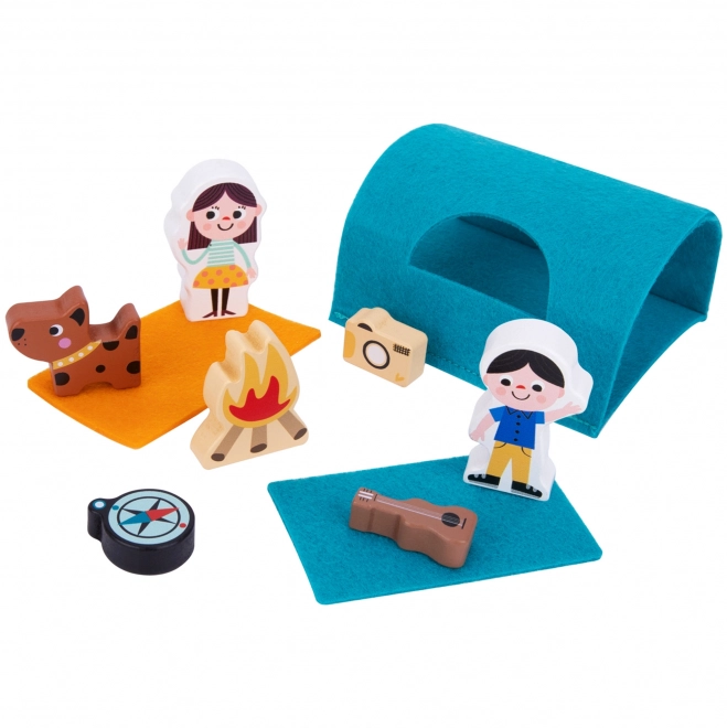 Caravane en bois Tooky Toy avec personnages pour le camping