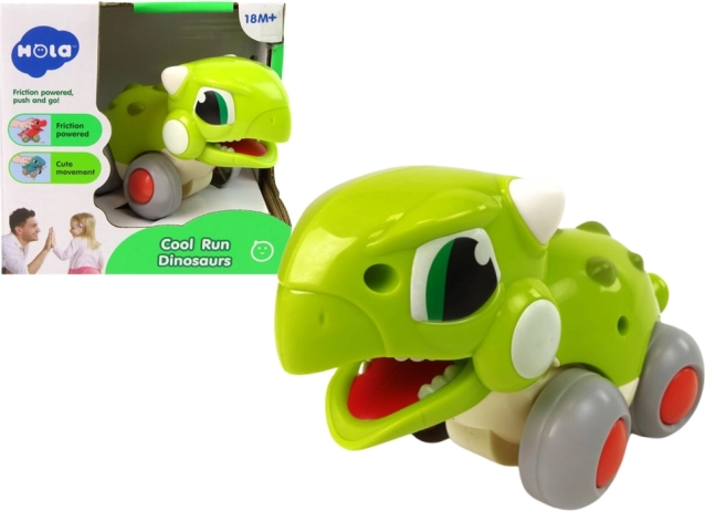 Dinosaure vert à roulettes – jouet pousse-et-pars pour enfants