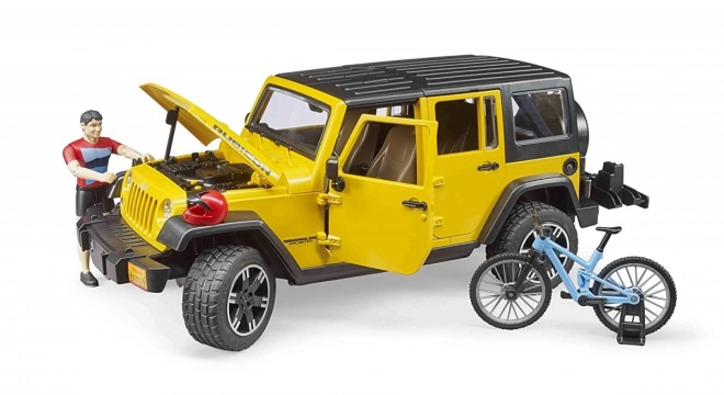 Bruder Jeep Wrangler Rubicon avec cycliste et vélo