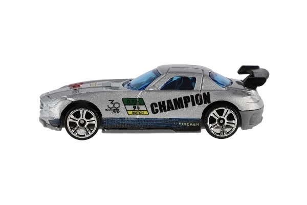 Voiture de course 6 pièces métal/plastique 8cm en roue libre dans une boîte 10,5x27x4cm