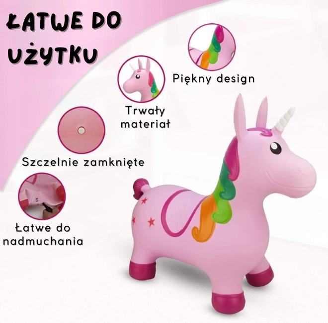 Licorne sauteur Woopie rose avec pompe