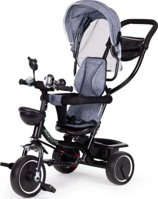 ECOTOYS Tricycle avec toit et barre de poussée gris