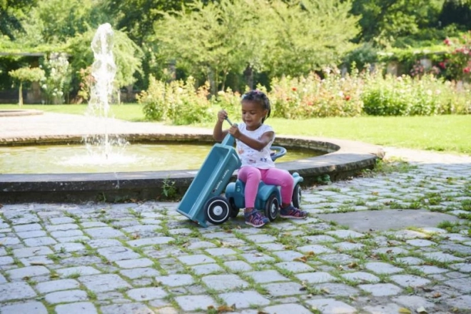 Voiture à pousser avec remorque en turquoise