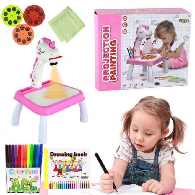Projecteur à dessin Licorne – set rose avec feutres et disques