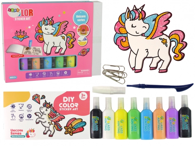 ensemble d'autocollants pour fenêtres Licorne DIY 8 couleurs avec paillettes