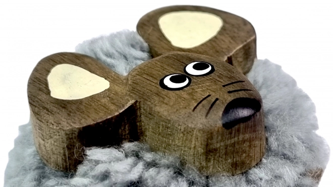 Magnet en bois Dvìdětì grande pompon Souris