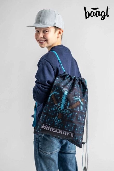 Minecraft 2 ensemble hache bleue et épée trousse et sac